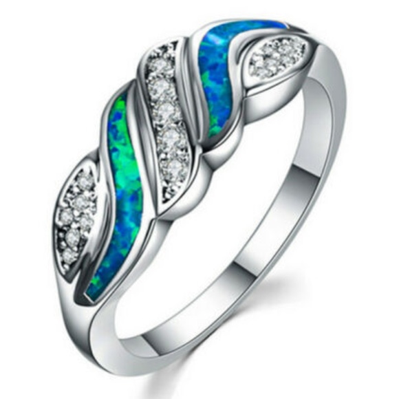 Jewelry - Silver Elegant Rhombus Blue Imitation Opal Ring